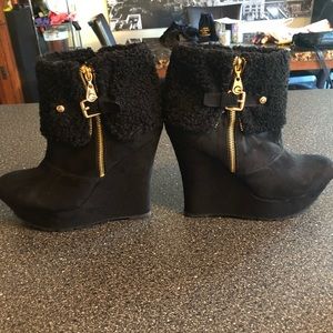 G by guess black winter wedge boot